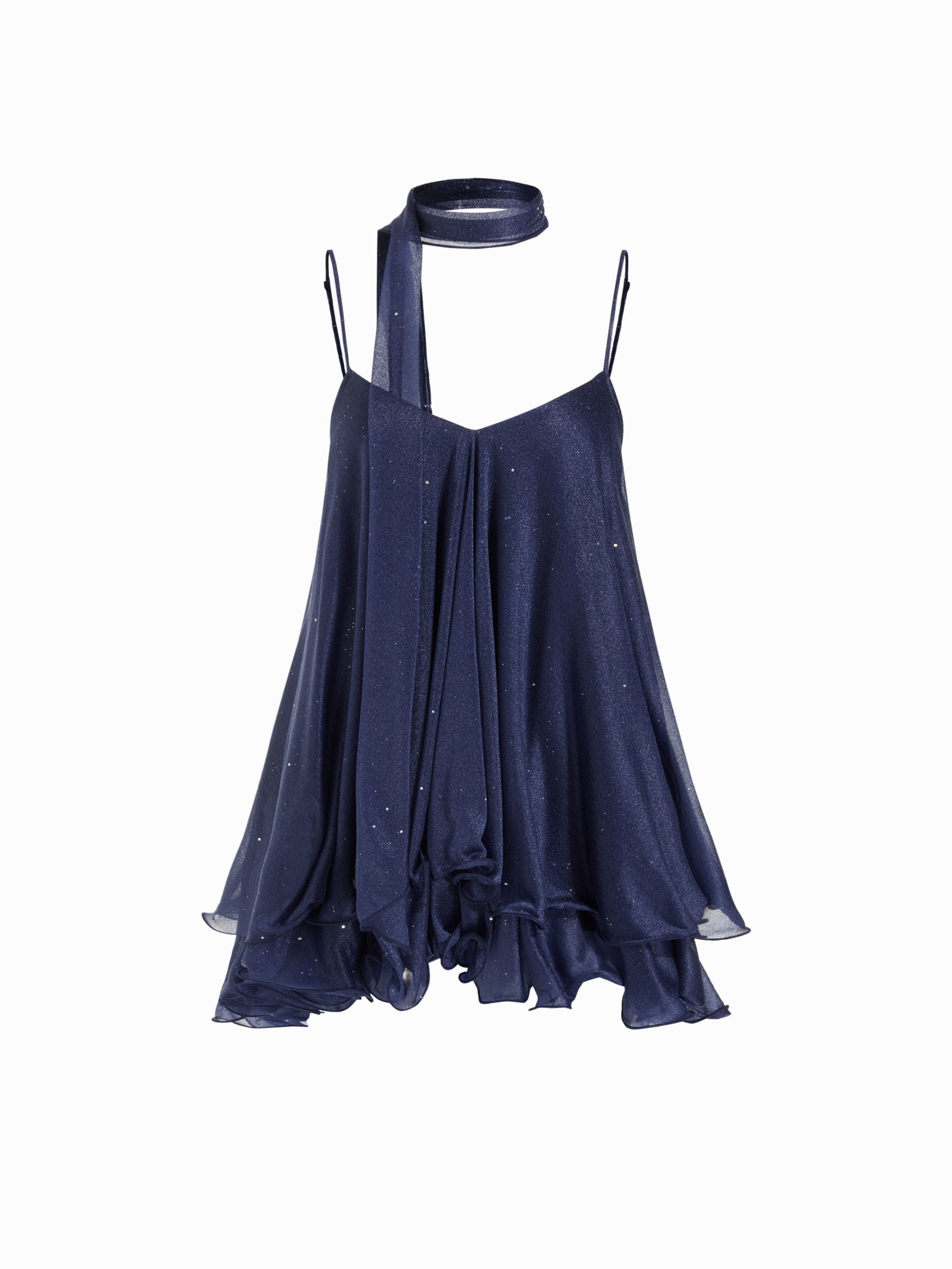 Brisa - Minivestido para mulher com decote em V, alças no pescoço, folhos e lenço na manga