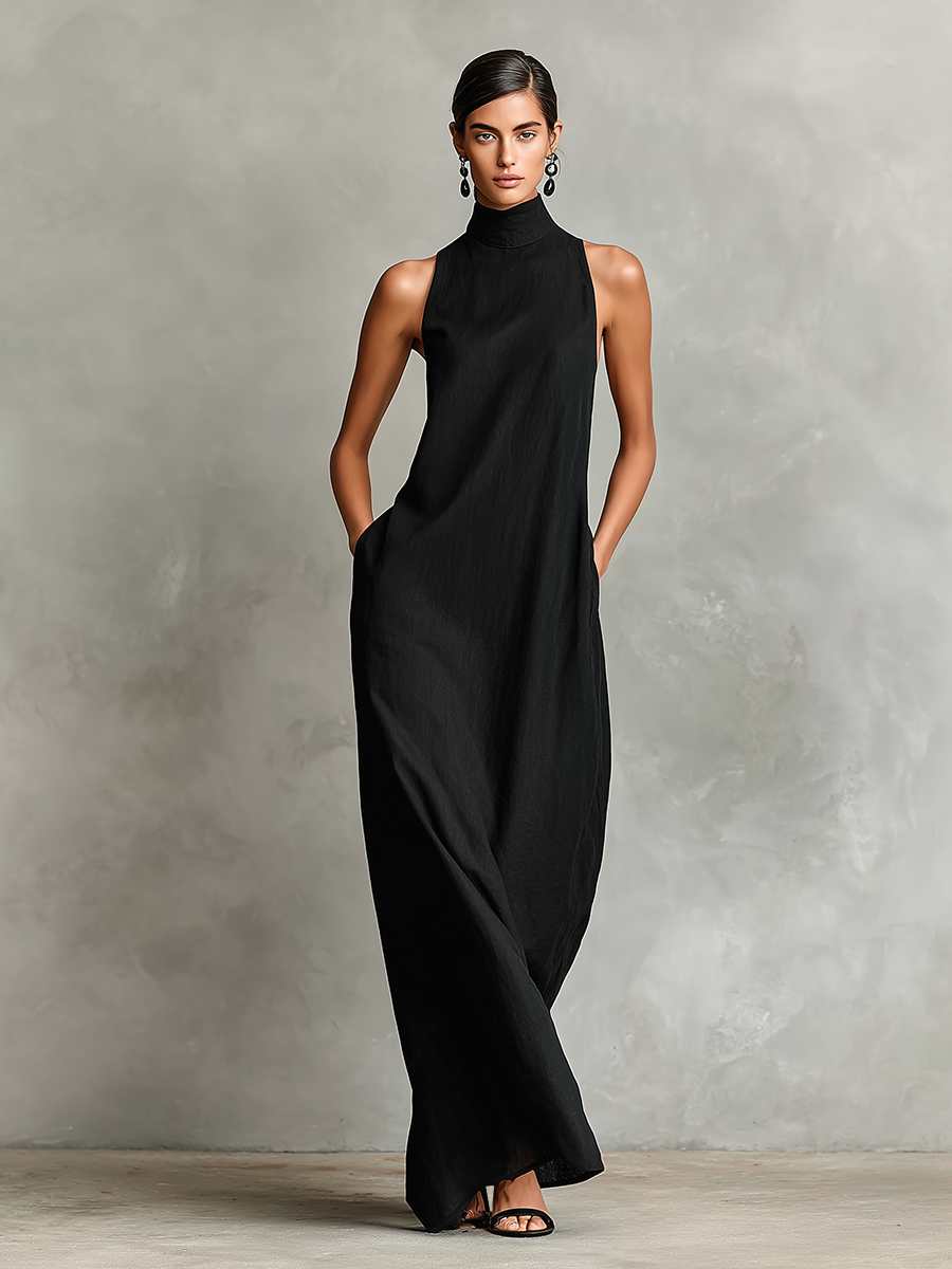 Caterina | Vestido longo preto minimalista para Mulher