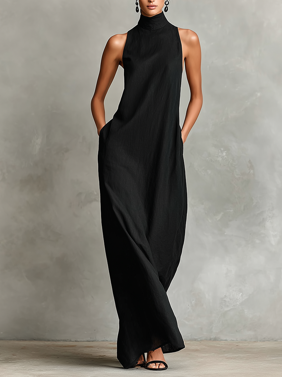 Caterina | Vestido longo preto minimalista para Mulher
