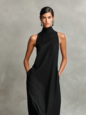 Caterina | Vestido longo preto minimalista para Mulher