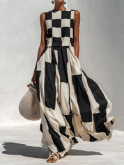 Audrey | Vestido Maxi Sem Mangas com Painel de Contraste para Mulher