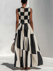 Audrey | Vestido Maxi Sem Mangas com Painel de Contraste para Mulher