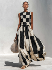Audrey | Vestido Maxi Sem Mangas com Painel de Contraste para Mulher