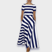 Lúcia - Vestido maxi às riscas feito à mão