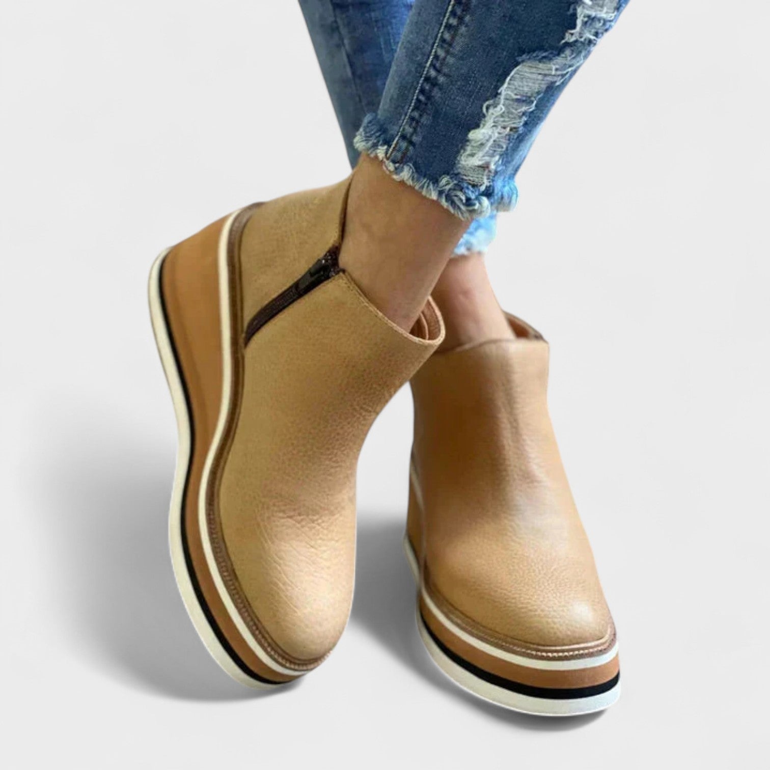 Bianca | Botas de Couro de Luxo em Bege e Preto, do 35 ao 43