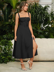 Claudia - Vestido Cami com Busto Franzido e Coxa Dividida