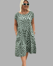 Nelia| Vestido de verão com gola redonda e linda estampa para Mulher
