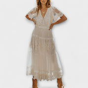 Helena - Vestido midi Lacey com decote em V