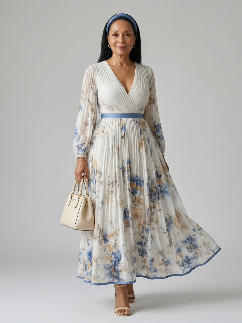 Natalia - Vestido Midi Envolvente Plissado
