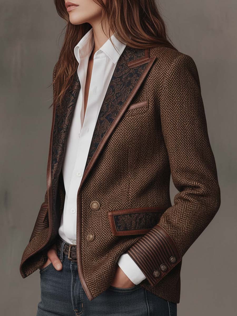 Gisèle | Blazer com Apliques de Chevron Impresso para Mulher