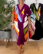 Roos™ | Vestido casual com estampa de folhas coloridas