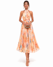 Gabriela | Vestido Midi Floral com Estampa Artística