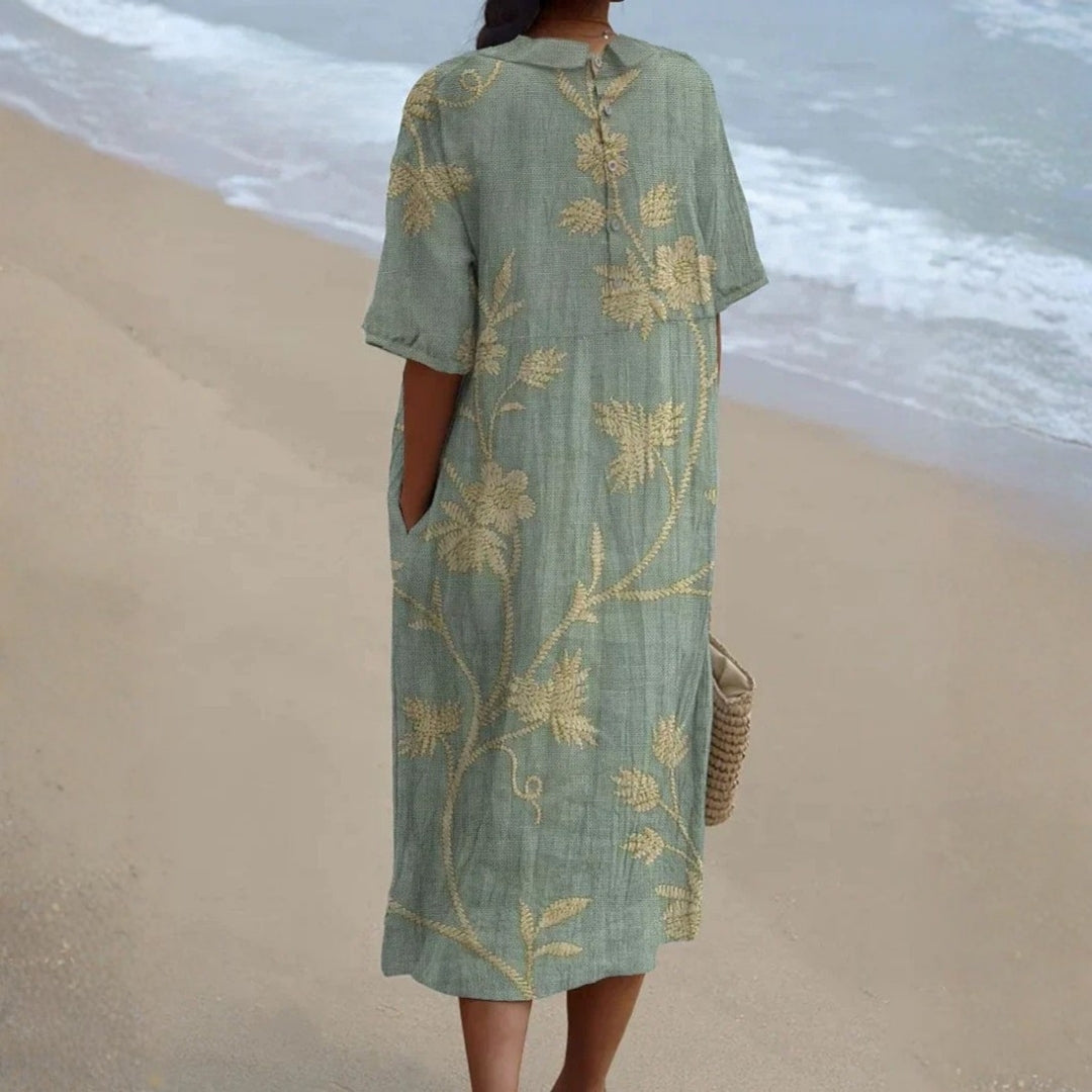 Ibiza - Vestido Floral com um Encantador Colarinho Peter Pan