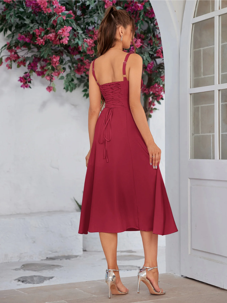 Claudia - Vestido Cami com Busto Franzido e Coxa Dividida