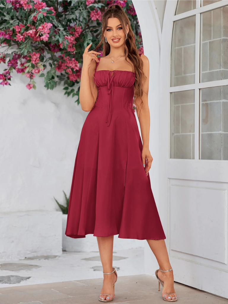 Claudia - Vestido Cami com Busto Franzido e Coxa Dividida