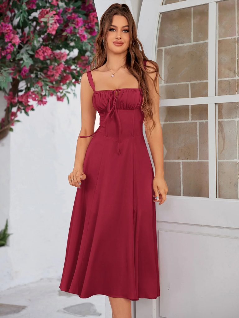 Claudia - Vestido Cami com Busto Franzido e Coxa Dividida