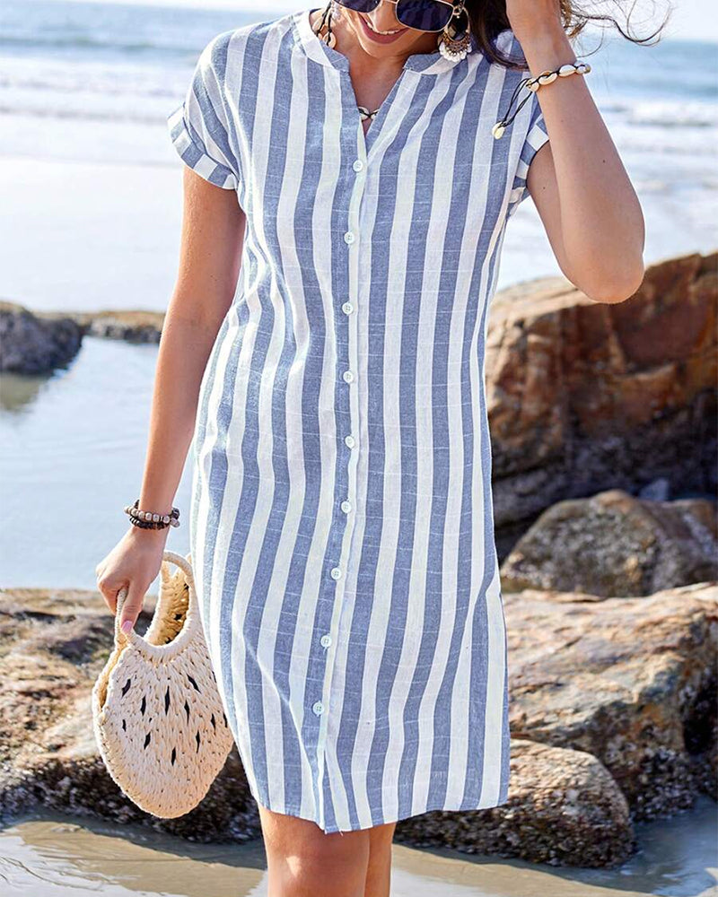 Martine | Vestido camisa listrado elegante para Mulher