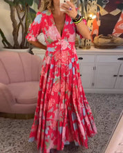 Catrisa™ - Vestido com decote em V e estampa floral e bolsos