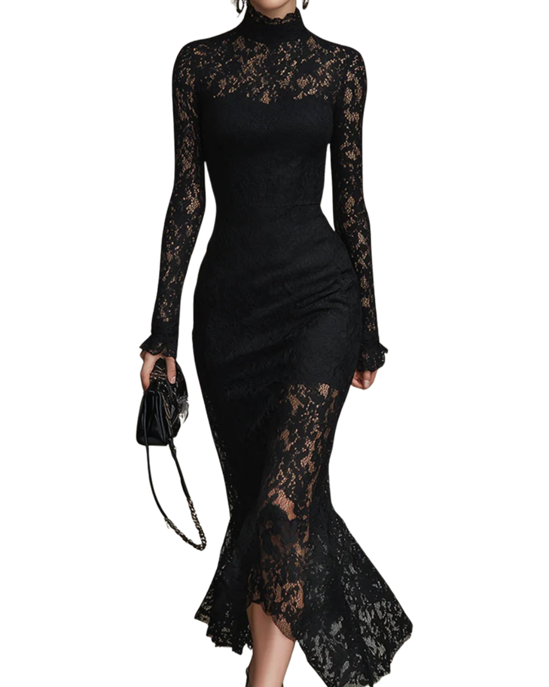 Veronika | Vestido Maximal de Renda Preta