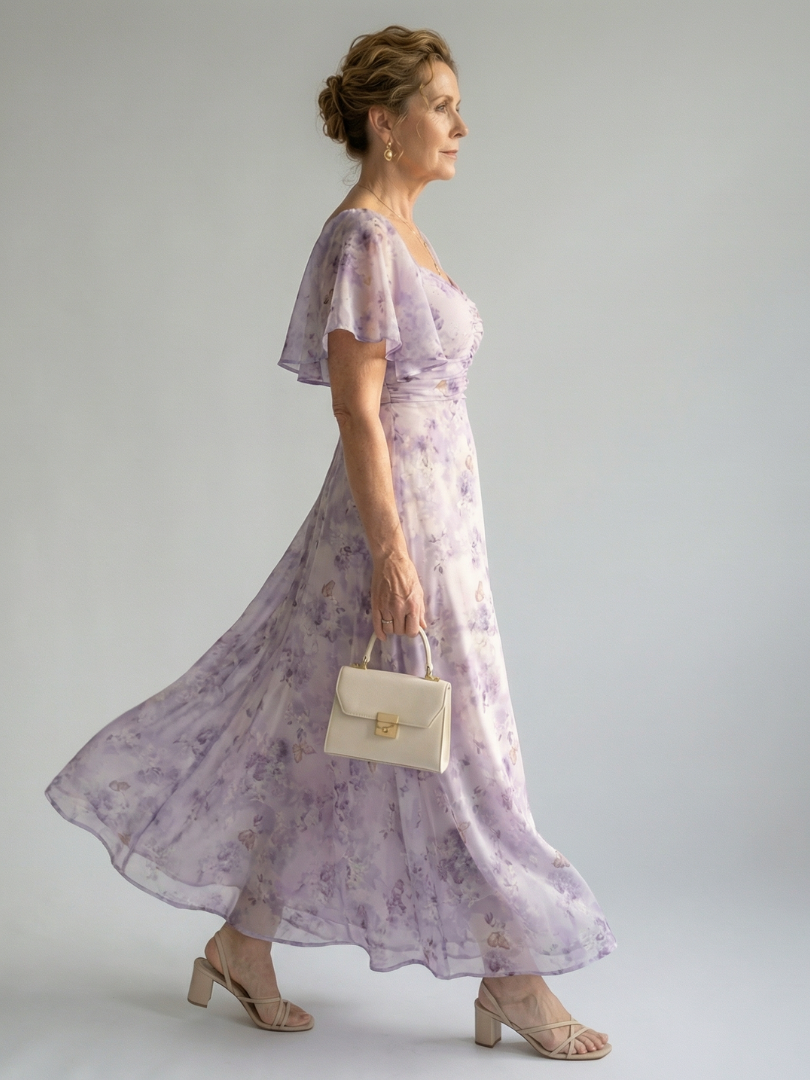 Rocío - Vestido Midi com Mangas Onduladas
