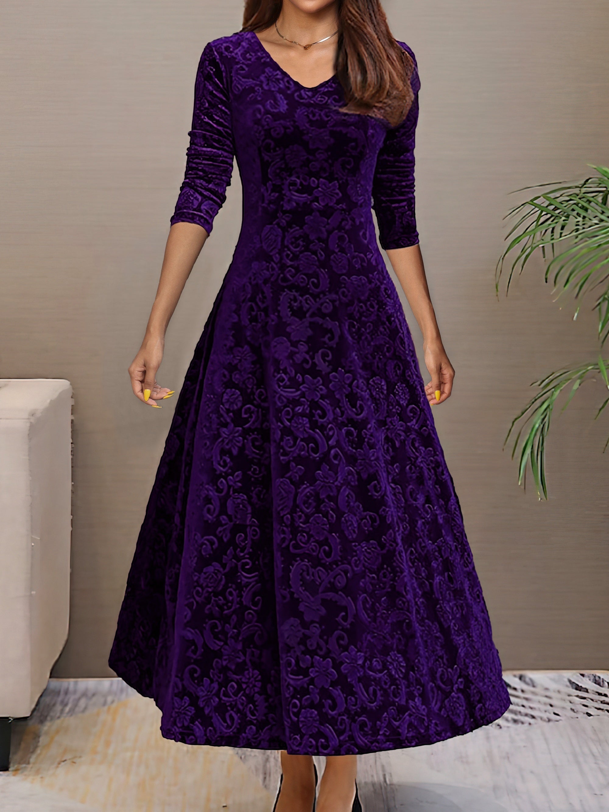 Denise | Elegante vestido de festa em veludo com decote em V