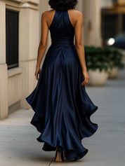 DELAS | Vestido de Satin Drapeado na Cintura para Mulher