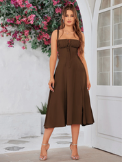Claudia - Vestido Cami com Busto Franzido e Coxa Dividida