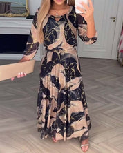 Elvera – Vestido Maxi Elegante de Mulher com Padrão de Mármore