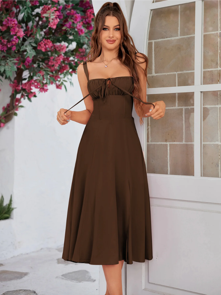 Claudia - Vestido Cami com Busto Franzido e Coxa Dividida