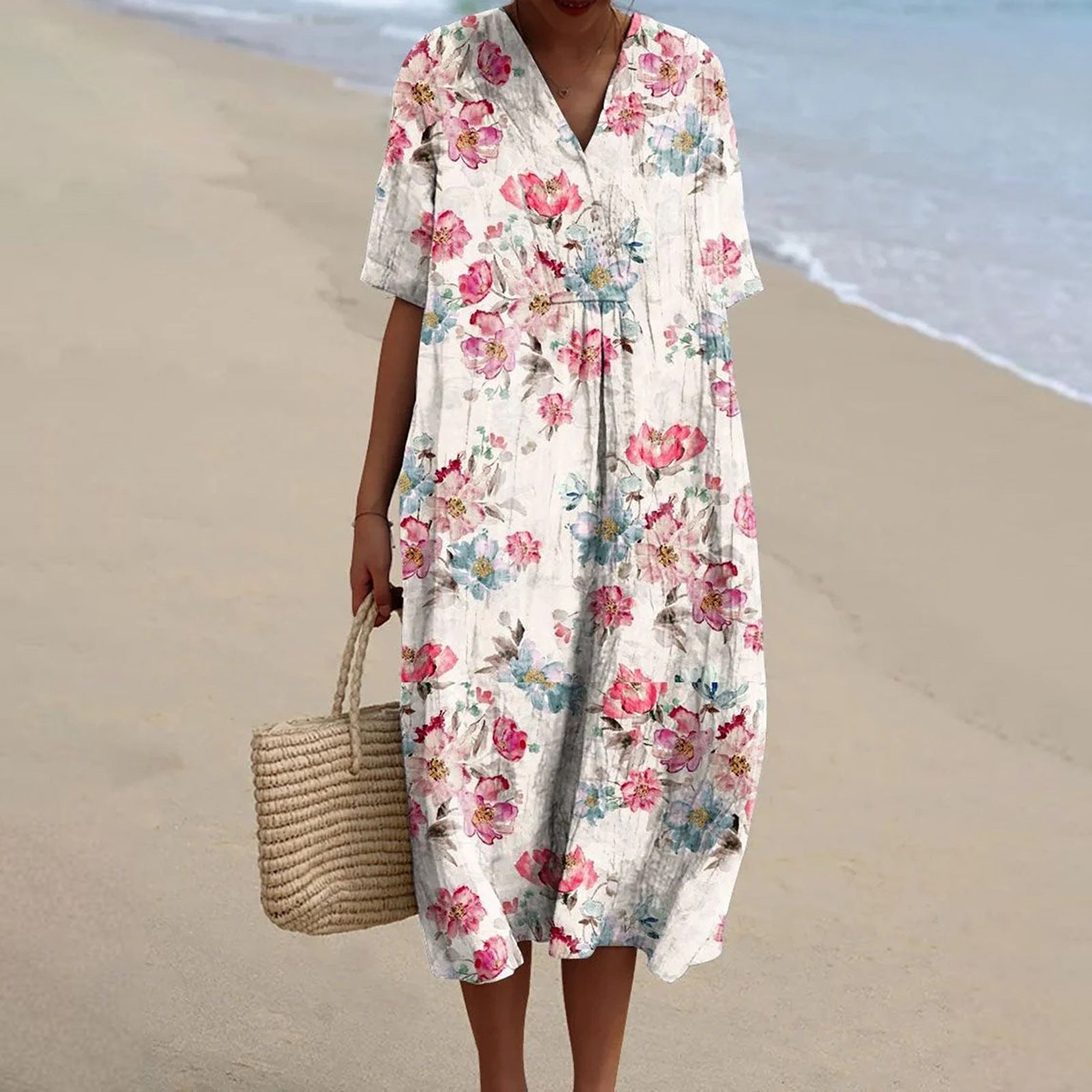 Petra - Vestido Floral Vintage Estilo Linho