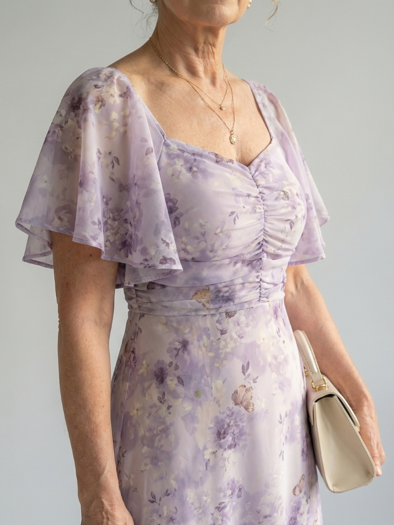 Rocío - Vestido Midi com Mangas Onduladas
