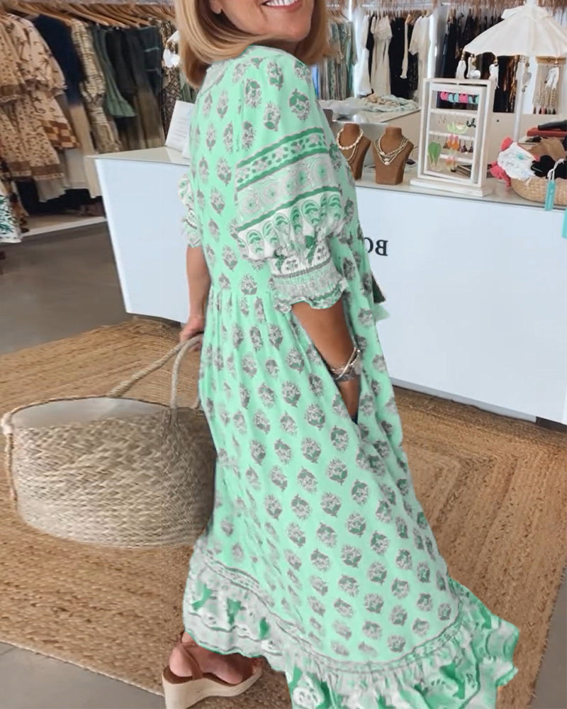 Modena™ - Vestido casual estampado com decote em V e mangas curtas