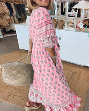 Modena™ - Vestido casual estampado com decote em V e mangas curtas