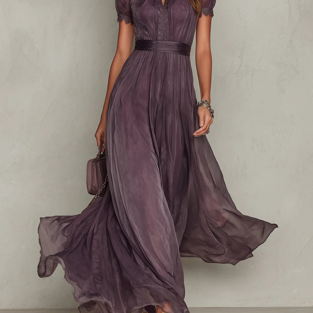Constança | Vestido Maxi em Chiffon com Renda
