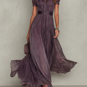 Constança | Vestido Maxi em Chiffon com Renda