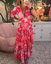 Catrisa™ - Vestido com decote em V e estampa floral e bolsos