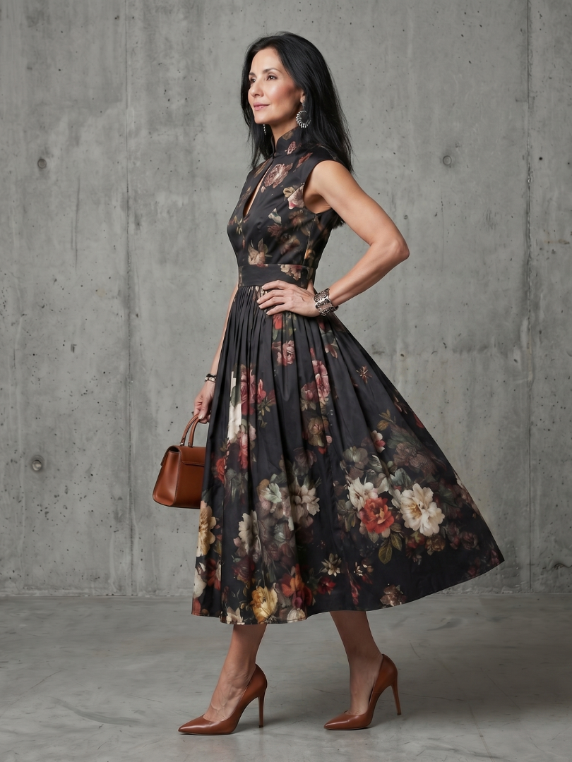 Pilar - Vestido Midi Plissado Floral