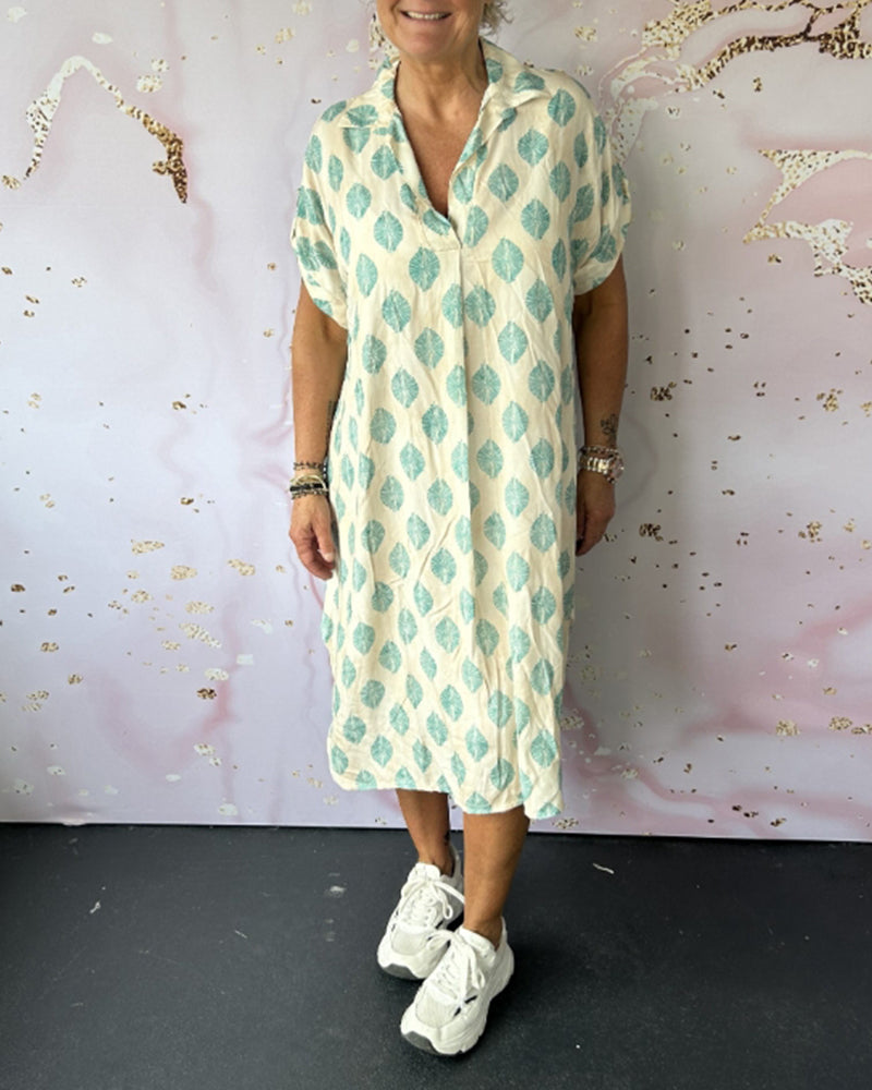 Liora™ | Vestido solto de primavera com gola de lapela e mangas curtas