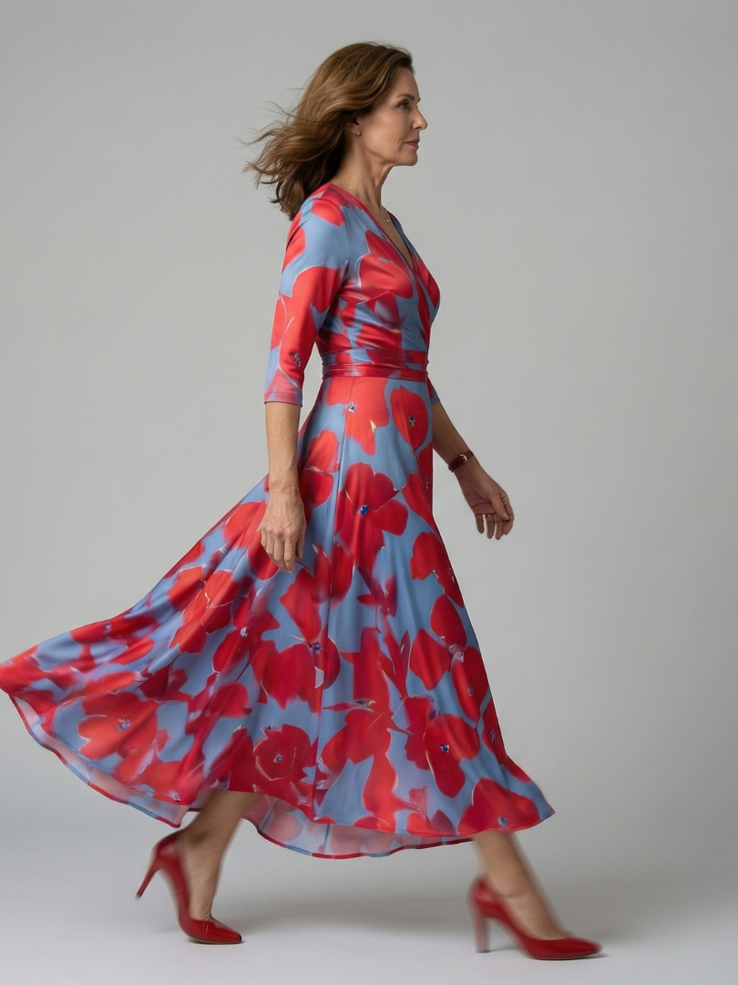 Andrea - Vestido Midi com Decote Cruzado