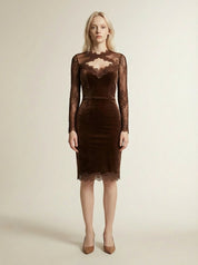 SOFIE | Robe Mini Velours Castanho com Renda Elegante