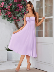 Claudia - Vestido Cami com Busto Franzido e Coxa Dividida