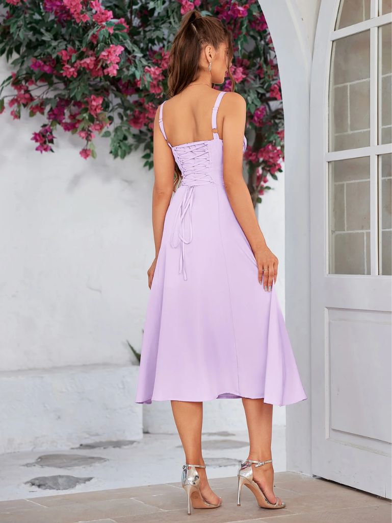 Claudia - Vestido Cami com Busto Franzido e Coxa Dividida