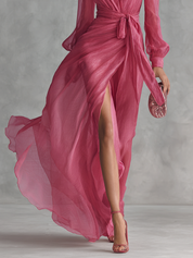 Cindy - Vestido de Chiffon Rosa com Decote em V para Mulher