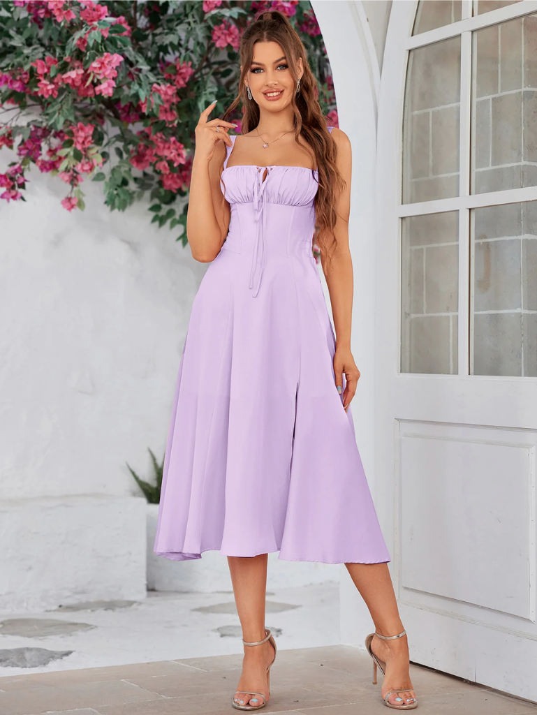 Claudia - Vestido Cami com Busto Franzido e Coxa Dividida