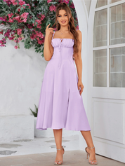 Claudia - Vestido Cami com Busto Franzido e Coxa Dividida