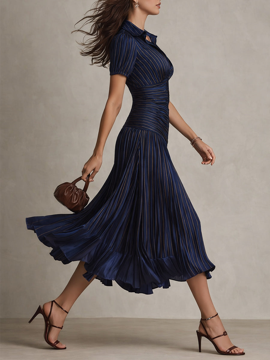 Adriana | Vestido midi satinado de riscas retro para Mulher