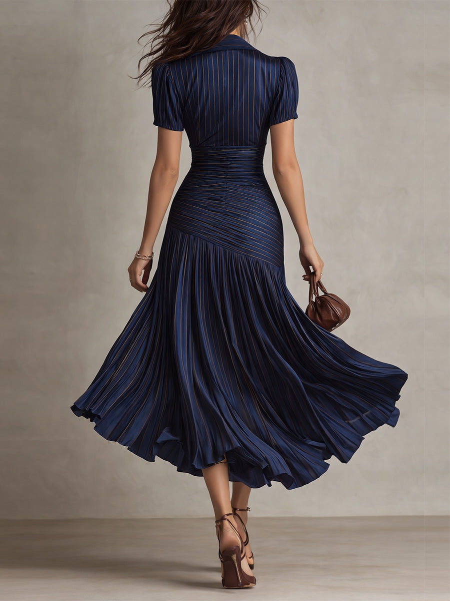 Adriana | Vestido midi satinado de riscas retro para Mulher