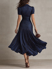 Adriana | Vestido midi satinado de riscas retro para Mulher