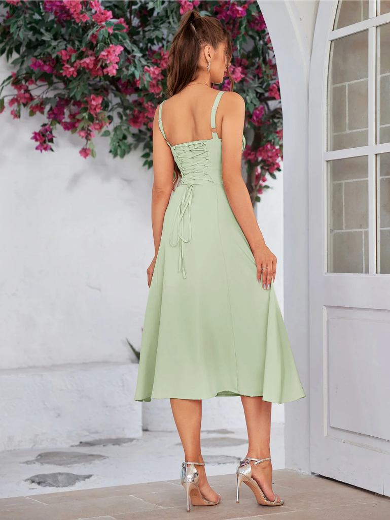 Claudia - Vestido Cami com Busto Franzido e Coxa Dividida
