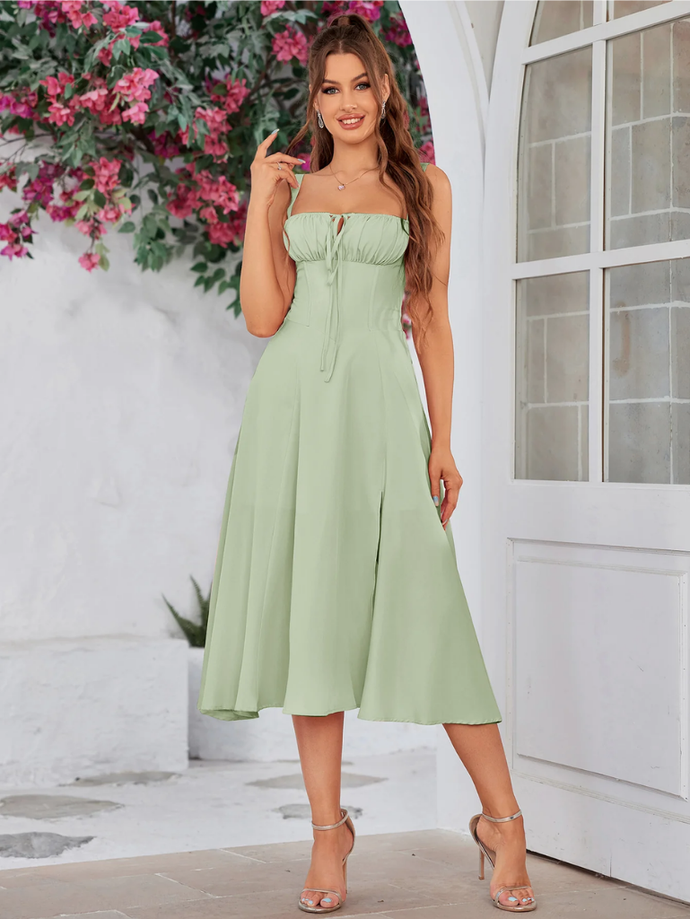 Claudia - Vestido Cami com Busto Franzido e Coxa Dividida